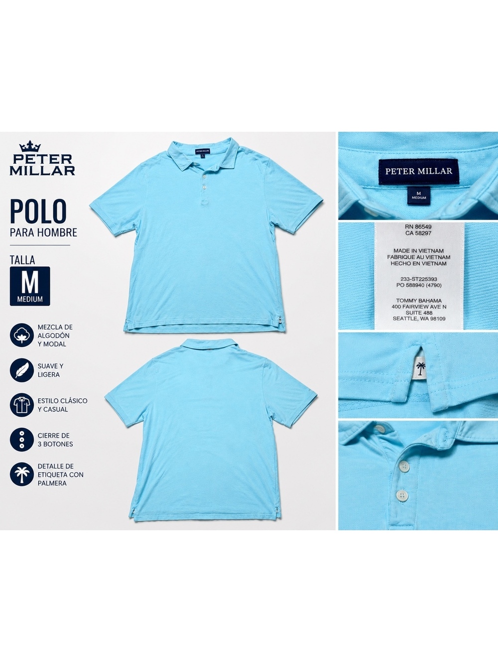 Peter Millar Men’s M Blue Aqua Short Sleeve Polo Shirt Golf Casual